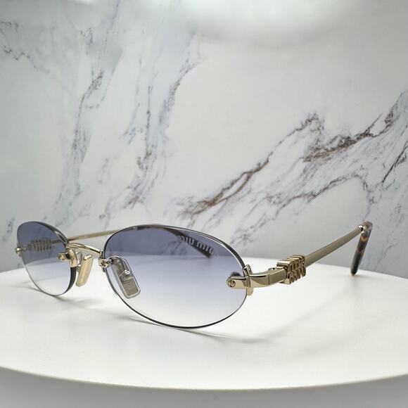 New MIU MIU Sunglasses Oval MU A54S Pale Gold Rimless Gradient Metal ZVN80O - Picture 5 of 16